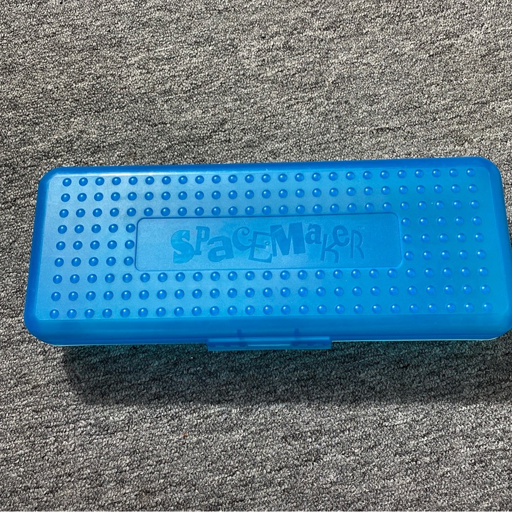 Vintage Spacemaker Long Pencil Case 13" Ruler Storage Box Blue & Clear